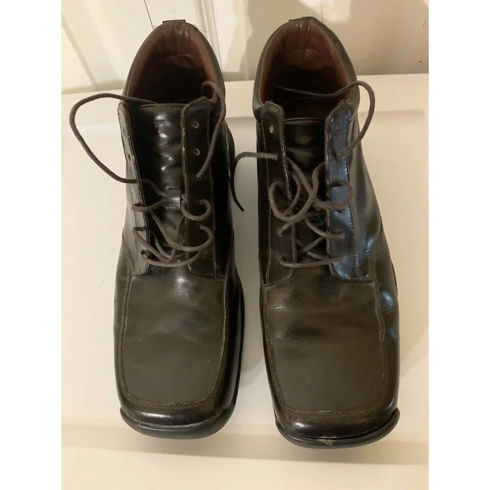 Kenneth Cole New York Men’s Sz 8 Square Toe Ankle Boots‎ Brown Leather Shoes